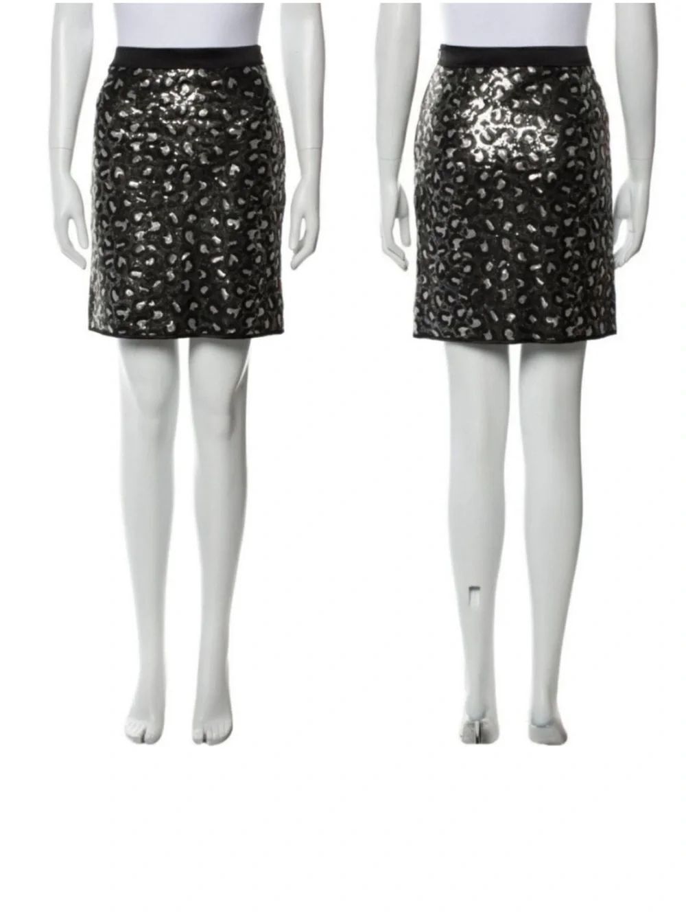 LOVE MOSCHINO Animal Leopard Silver Black Sequin Skirt 6